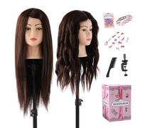 Testa per parrucchieri 80% Veri Capelli Testina Parrucchiere,Manichino Cosmetologia Formazione Pratica Modello Capelli con Morsetto + DIY Accessori