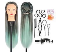 Testa per parrucchieri, Auzass Testina Parrucchiere Capelli 26" Morbidi Ombre 100% Sintetica Testa per Acconciature Testa Parrucchiera con Staffa+ DIY Accessori per Capelli