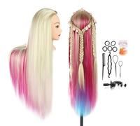 Testa per parrucchieri, Auzass Testina Parrucchiere Capelli 26" Morbidi Ombre 100% Sintetica Testa per Acconciature Testa Parrucchiera con Staffa+ DIY Accessori per Capelli (Multicolor)