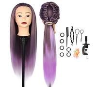 Testa per parrucchieri, Auzass Testina Parrucchiere Capelli 26" Morbidi Ombre 100% Sintetica Testa per Acconciature Testa Parrucchiera con Staffa+ DIY Accessori per Capelli (PurplePink)
