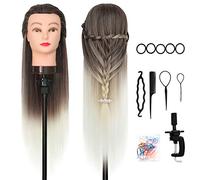 Testa per parrucchieri, DanseeMeibr Plus 26" Morbido Testina Parrucchiere Capelli 100% Capelli Sintetica Testa Parrucchiera con Staffa+ DIY Accessori per Capelli