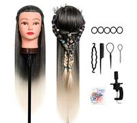 Testa per parrucchieri, DanseeMeibr Testina Parrucchiere Capelli 26" Morbidi 100% Sintetica Testa Acconciature con Staffa+ DIY Accessori per Capelli