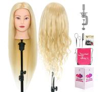 Testa per parrucchieri,Neverland 28" 60% Veri Capelli Testina Parrucchiere,Manichino Cosmetologia Formazione Pratica Modello Capelli con Morsetto + DIY Accessori(Biondo candido)
