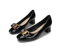 Testa Quadrata Tacco Grosso Tacchi Alti Vino Rosso Vernice Tacco Medio Scarpe Singole Quattro Stagioni Bocca Bassa Cento con Scarpe Delicate