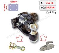 Testa sferica combinata Attacco a gancio di traino NATO 85x45mm sfera di traino