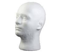 Testa uomo in polistirolo espanso, espositore per parrucche, occhiali e cappelli (bianco), di Flybuild