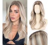 testar Ombre Biondo-Castano Mix 13×6 Parrucca Frontale in Pizzo, Lunghe Body Wave per Donne Bianche, Parrucca in Fibra Sintetica Resistente al Calore, 55 cm, per Uso Quotidiano & Cosplay