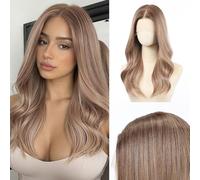 testar Ombre Castano Chiaro 13×6 Parrucca Frontale in Pizzo, Lunghe Body Wave per Donne Bianche, Parrucca in Fibra Sintetica Resistente al Calore, 55 cm, per Uso Quotidiano & Cosplay