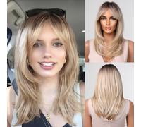 testar Parrucca Bionda per Donna Lunghezza alle Spalle Parrucca Bob Dritta a strati con Frangetta Mista Capelli Naturali Bianchi Parrucca Sintetica Resistente al Calore per Uso Cosplay per Feste