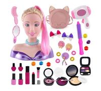 Teste da parrucchiere per bambini, capelli biondi 35 accessori per acconciatura, testa di bambola di trucco per ragazze, giocattolo per trucco e acconciatura, regalo per Natale compleanno, per 3 anni