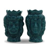 Teste di moro coppia in porcellana di Capodimonte uomo donna verde petrolio statua re e regina 11 cm diffusore per ambienti artigianale fatto a mano originali personalizzabili