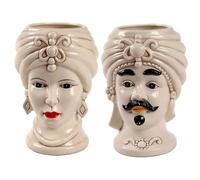 Teste di Moro Coppia Re e Regina Caltagirone, Stile Ceramiche Siciliane, Vaso Testa di Moro in Ceramica 12x18 cm