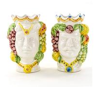 Teste di moro siciliane H cm 14 in ceramica, coppia teste di moro di Caltagirone fatte a mano