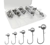 Teste Piombate Gancio Ami da Pesca (25 Pezzi), Con sfere rotonde al piombo, Con Scatola portaccessori per Pesca, Per pesci di gomma, 7g/10g/12g/14g/17g