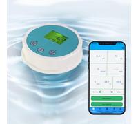 Tester d'acqua 6 in 1 con Bluetooth e memorizzazione dei dati, misuratore di qualità dell'acqua per cloro, pH, EC (conduttività), ORP, salinità e temperatura, inclusa app intelligente per piscina