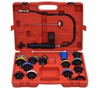 Tester di pressione per sistemi di raffreddamento e coperchio del radiatore, set da 18 pezzi, in plastica e alluminio, con tappi di prova codificati a colori, per auto, camion e moto, facile verifica