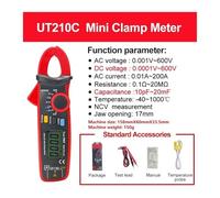 Tester di resistenza, Pinza amperometrica digitale UT210E UT210D AC Corrente Mini multimetro a pinza Vero valore efficace Pinze Amperometro UT210C Gamma automatica(UT210C)