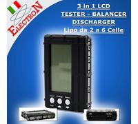 Tester SCARICATORE BILANCIATORE 3in1 Lipo Li-fe 2s-6s LCD Battery CHECKER Li-po