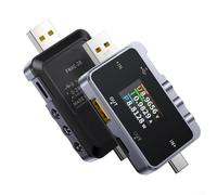 Tester USB 2 in 1 con voltmetro amperometro, rilevatore digitale di tensione di corrente per USB-C e USB-A, analizzatore di protocollo di ricarica rapida con display LCD TFT, nero argento