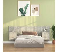 Testiera con comodini grigio cemento, robusto materiale in legno, 120 x 80 cm, eleganti pannelli da parete per camera da letto, pratico spazio di archiviazione, design moderno