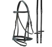 TESTIERA Con frontalino e capezzina inglese in cuoio piatto NERO COB