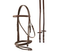 Testiera in cuoio con frontalino e capezzina profilati completo di redini in tel