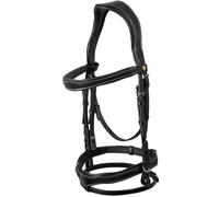 Testiera inglese anatomica in cuoio con frontalino e capezzina imbottiti con log