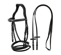 Testiera inglese anatomica in cuoio con frontalino e capezzina ricamati Equestro