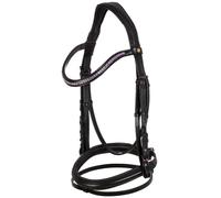 Testiera inglese in cuoio con fibbie viola e frontalino intercambiabile Equestr