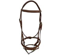 Testiera inglese in cuoio con frontalino bombè quadrato e fibbie tonde inox Dasl