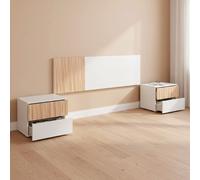 Testiera Letto Matrimoniale Da 160 Cm Con 2 Comodini A 2 Cassetti Set Camera Da Letto Moderno Con Fissaggio A Parete Design Moderno Scandinavo Bianco E Legno Naturale