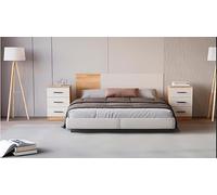 Testiera matrimoniale in melammina con accessori + 2 comodini in melammina con 3 cassetti e maniglie nere, colore Mauvella-Beig (testiera 45 x 160 x 1,6 cm) | comodini 59,5 x 39,6 x 33,5 cm)