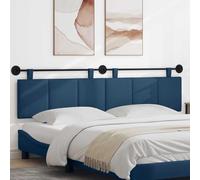 Testiera moderna sospesa blu con strisce verticali, rettangolare, 100% poliestere, morbida imbottitura con anima in schiuma, facile montaggio a parete sistema metallico,