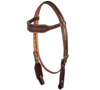 Testiera western in cuoio con frontalino largo e cucitura a contrasto modello x-
