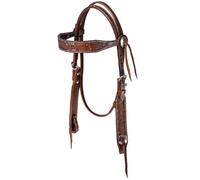 Testiera western in cuoio con frontalino largo e lavorazione barbwire Pools