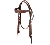Testiera western in cuoio con frontalino largo e lavorazione barbwire Pools