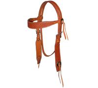 Testiera western in cuoio con frontalino largo e lavorazione basket Pools