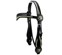 Testiera western in cuoio con rawhide & concho, frontalino a V - Nero, taglia Full - Thor Equine «Miles»