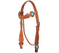 Testiera western in cuoio decorato con pietre blu e fibbie in acciaio Pools