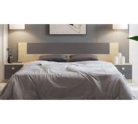 Testina + due comodini, testiera e tavolini, finitura in cambrian e grafite, dimensioni: 247 x 54 x 33 cm (Fon) - Meyvaser