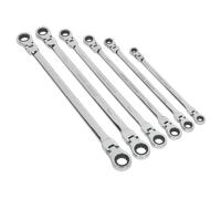 Testina Flessibile Doppio Terminale Cricchetto Anello Chiave Set 6pc extra-Lunga