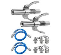 Testina Ingrassatore rofessionale: Testina Ingrassatore Doppia Leva Bloccaggio Rapido Ingrassatore con Tubo Flessibile da 30 cm e 6 Pezzi di Ingrassatori M10 per Auto Macchinari Acciaio Officina