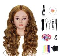 Testina parrucchiere capelli veri 80%, testa di parrucchiere marrone TwoWin 26 ", testa di manichino, per allenamento dei capelli, cosmetologia, testa delle bambole con morsetto, accessori per capelli