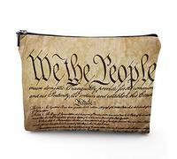 Testo della Costituzione, borse per il trucco in lino da donna, vintage Constitution America 4 luglio, borsa cosmetica da viaggio impermeabile, borsa per trucco per borsa, marrone, 17,8 x 22,9 cm,
