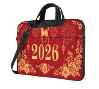 Testo dorato 2026 Fuochi d'artificio Cavallo Su Rosso Borsa Per Laptop Custodia Per Laptop 15.6 Pollice Borse Per Computer Imbottito Copertura Del Manicotto Per Le