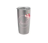 Testo sorridente con rose rosa - Grafica floreale felice positiva Bicchiere termico in acciaio inox doppia parete