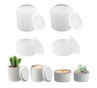 Tesyeux Confezione da 4 stampi in silicone per cactus succulenti, stampo in cemento per vasi di fiori, stampo in silicone per vasi di fiori fai da te, stampi per colata di vasi con coperchio, stampo i
