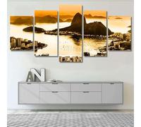 TETEOLALA Set Quadri Pronti Da Appendere 5 Pannelli Canvas Quadri Rio De Janeiro Brasile Spiaggia Quadri Moderni Soggiorno Grandi Poster 5 Pannelli Per Arredare Casa Regalo