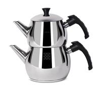 Tetera turca tradicional Serenk de acero inoxidable 18/10, tetera doble, tetera turca de cocina de ebullici n r pida con base aislante