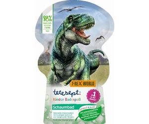 tetesept Bagno schiuma Dino Adventure con profumo fruttato di mela e aloe vera nutriente, dinostarker T-Rex-World per bambini, divertimento con schiuma da bagno e acqua verde, 1 x 40 ml